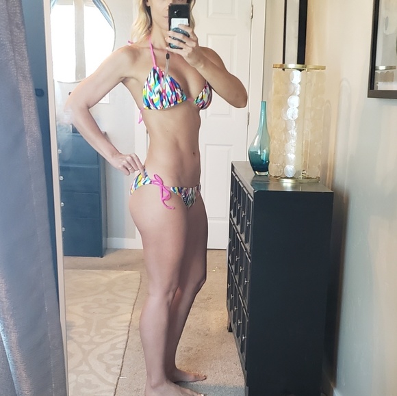 Multi color triangle top bikini with ties - Picture 1 of 1